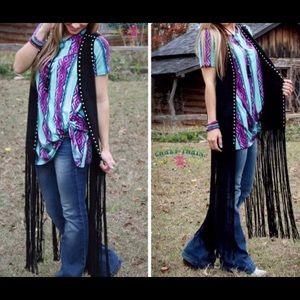 CRAZY TRAIN! Black Faux Suede Duster with Fringe